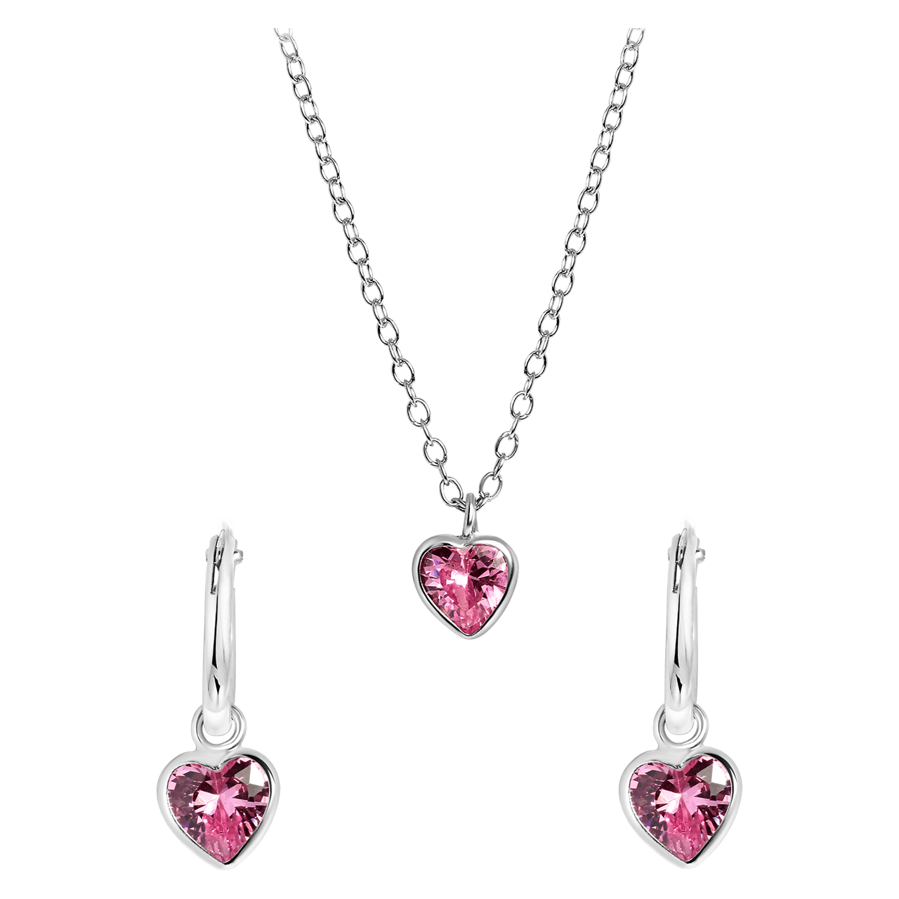 Kinderset, 925 Silber, Herz mit Zirkonia in Rosa