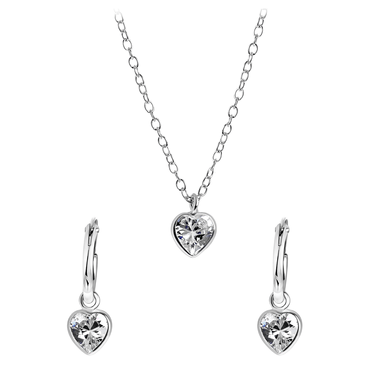 Kinderset, 925 Silber, Herz mit Zirkonia in Weiß