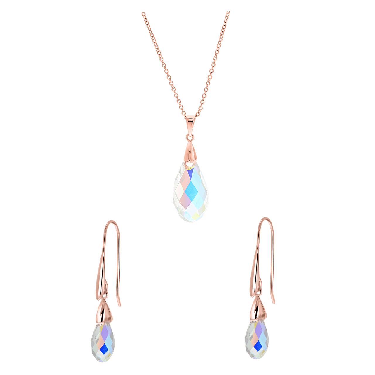 Zilveren roséplated sieradenset met rose kristal voor dames