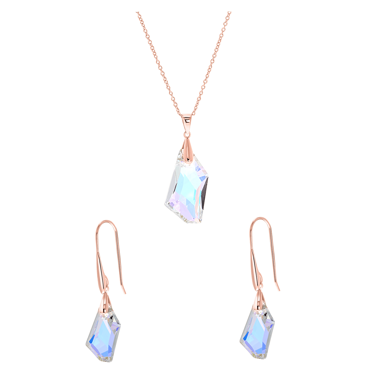 Zilveren set rose kristal AB