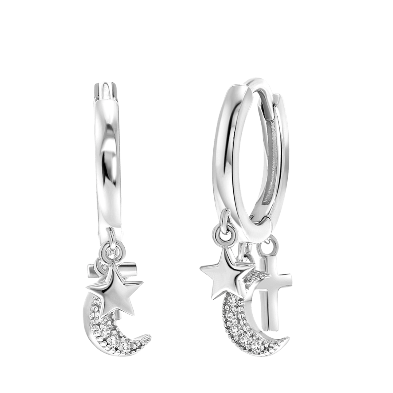 Ohrringe, 925 Silber, Stern der Galaxis/Mond/Kreuz, Zirkonia