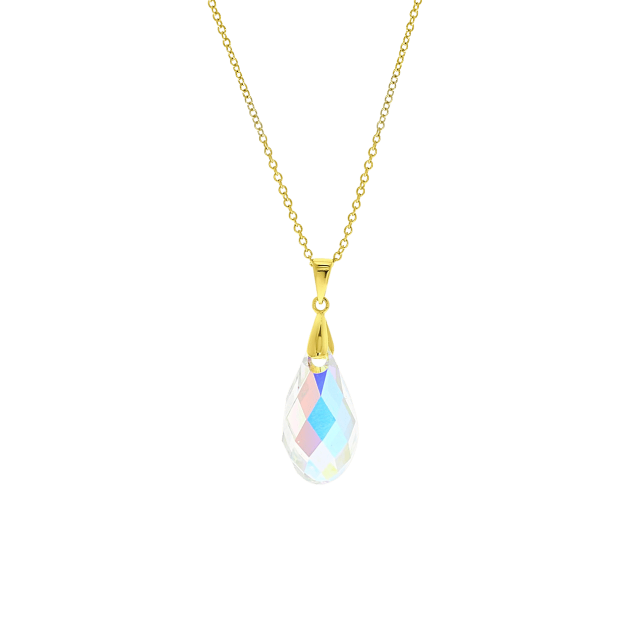 Zilveren ketting&hanger gold kristal AB