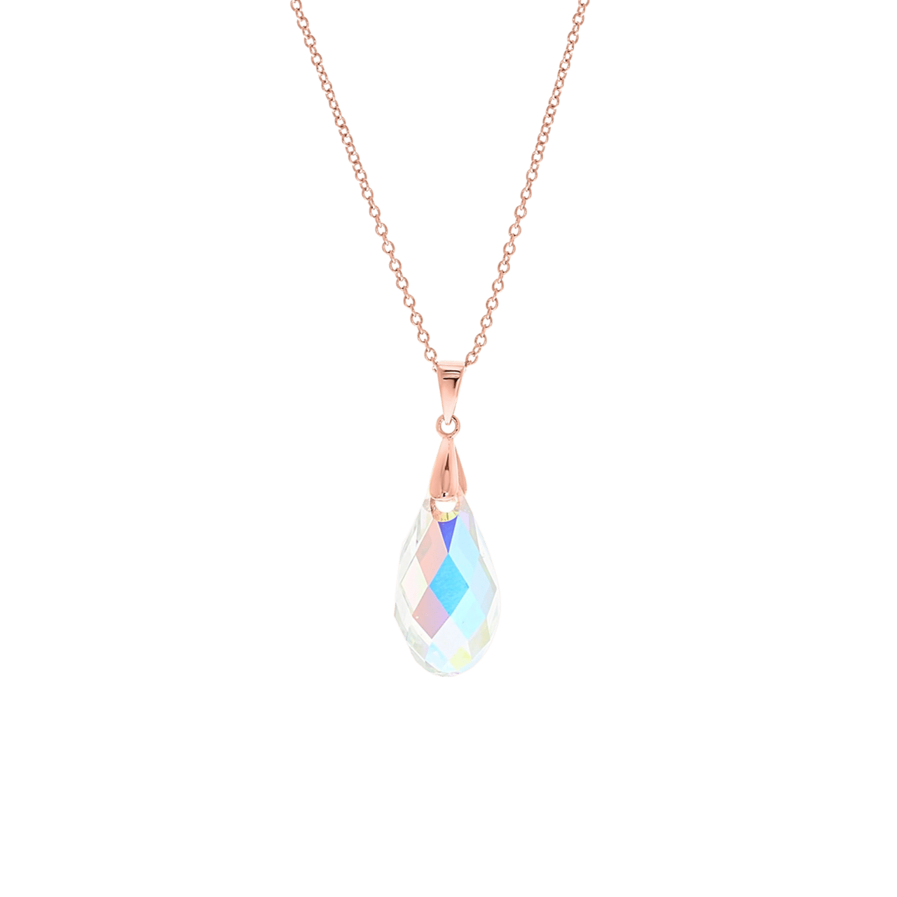 Zilveren ketting&hanger rose kristal AB