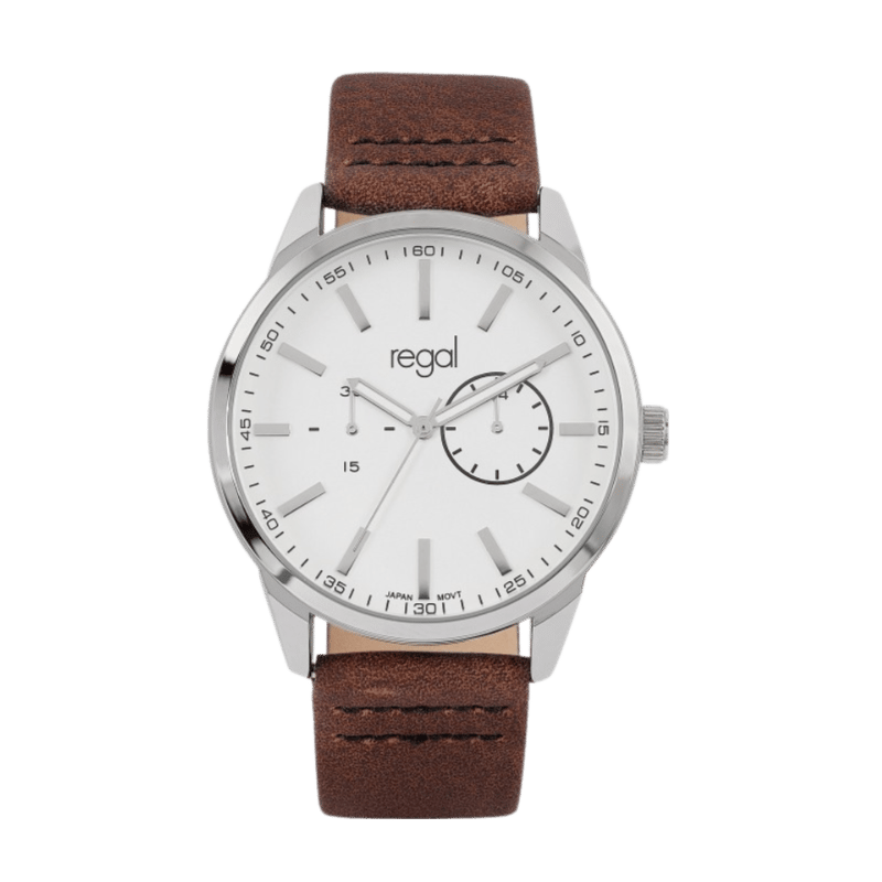 Regal horloge met bruine pu leren band