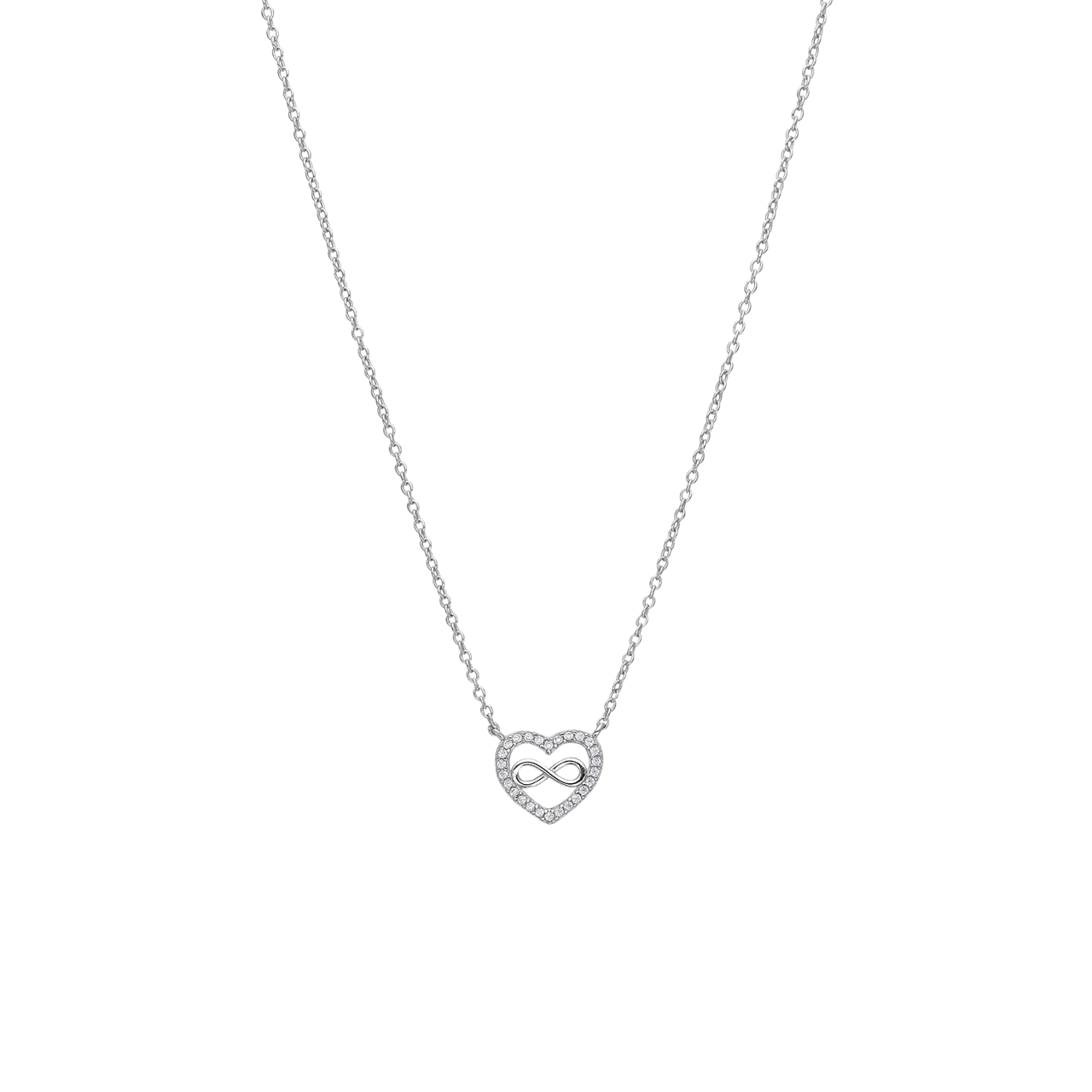 Halskette aus 925 Silber mit Herzanhänger/Infinity, Zirkonia