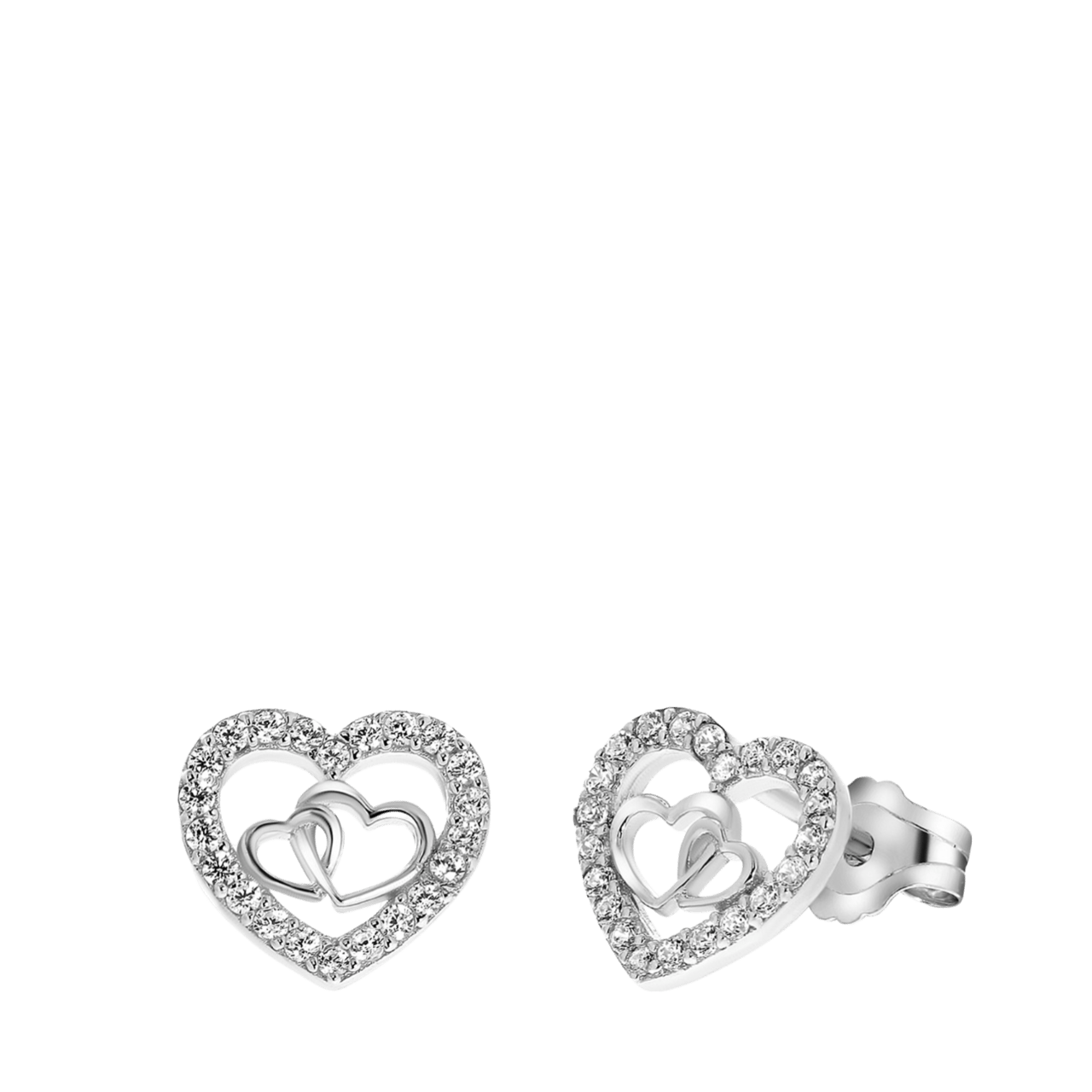 Ohrringe, 925 Silber, Herz, Zirkonia