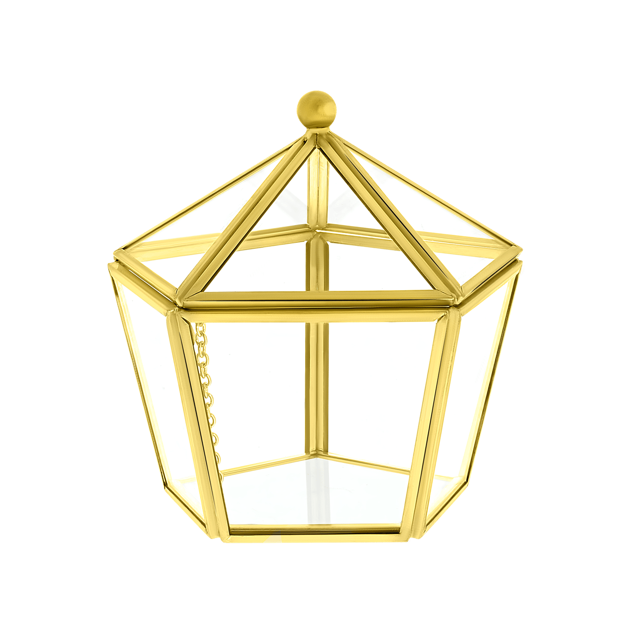 Goudkleurige sieradendoos glas hexagon vorm