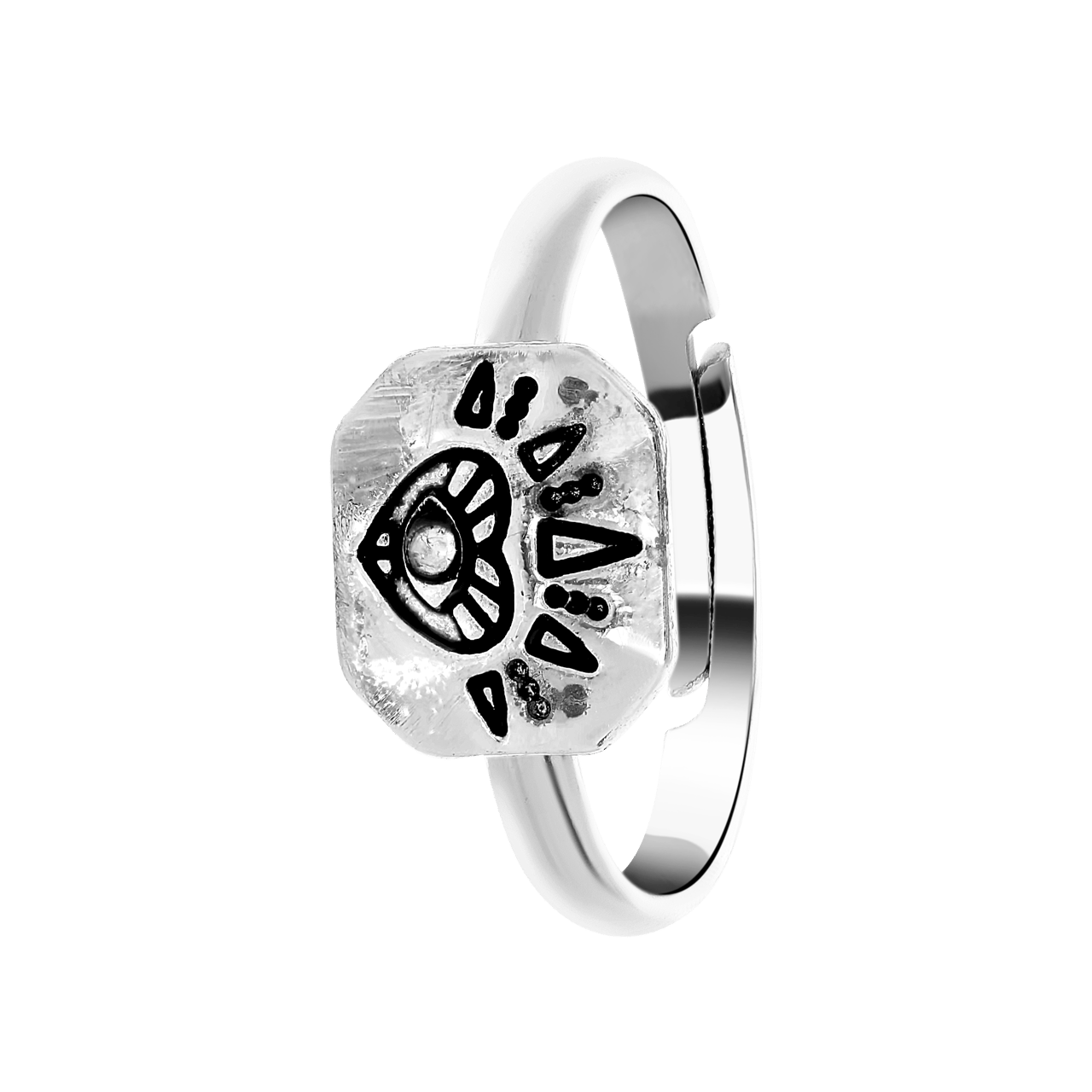 Zilverkleurige bijoux ring met rechthoekige zegel