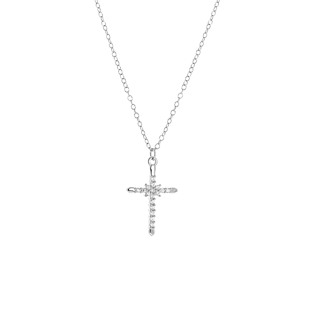 Halskette aus 925er Silber mit Anhänger, Kreuz, Zirkonia