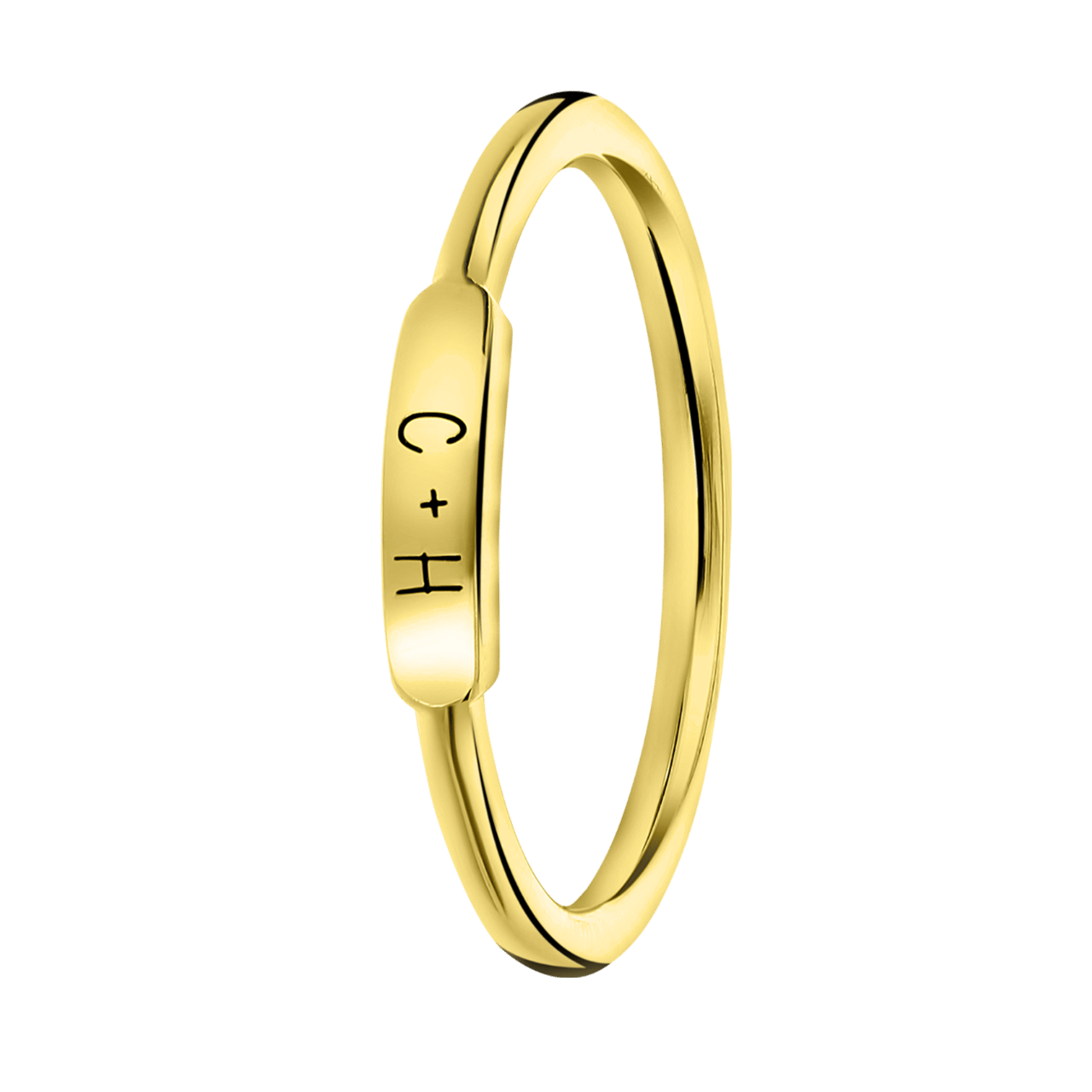 Ring, 925 Silber, vergoldet, Steg, schwarze Gravur