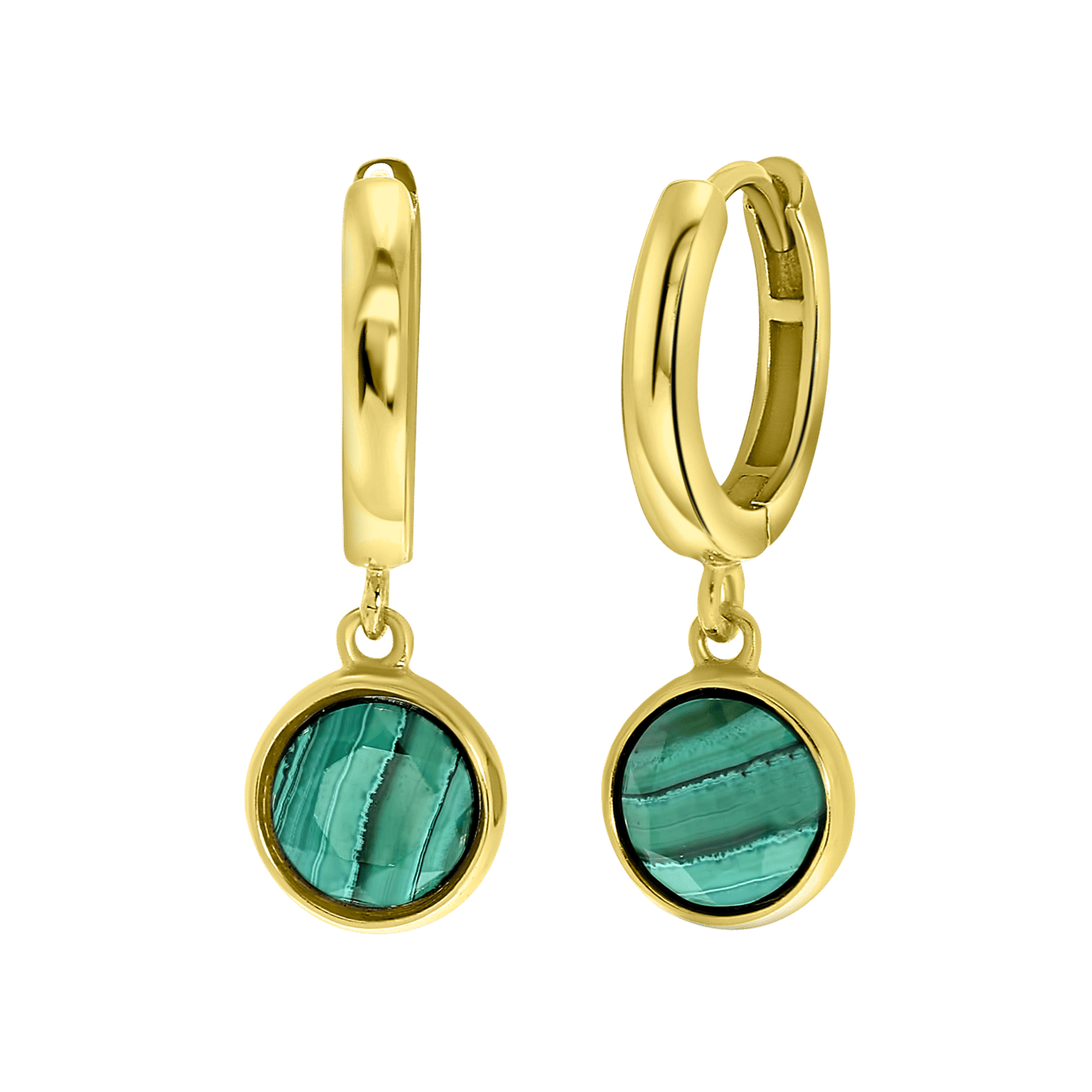Zilveren oorbellen gold Gemstone malachite