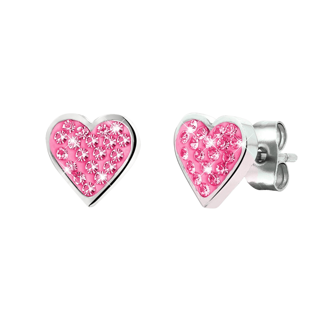 Kinderohrringe, Edelstahl, Herz mit rosa Kristall