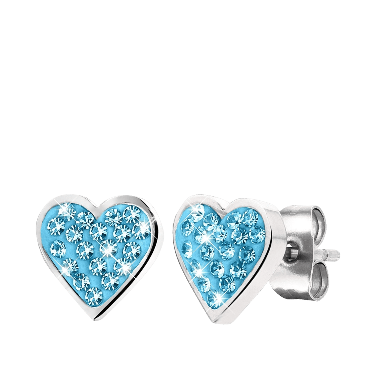 Kinderohrringe, Edelstahl, Herz, Kristall in Aqua Bohemica