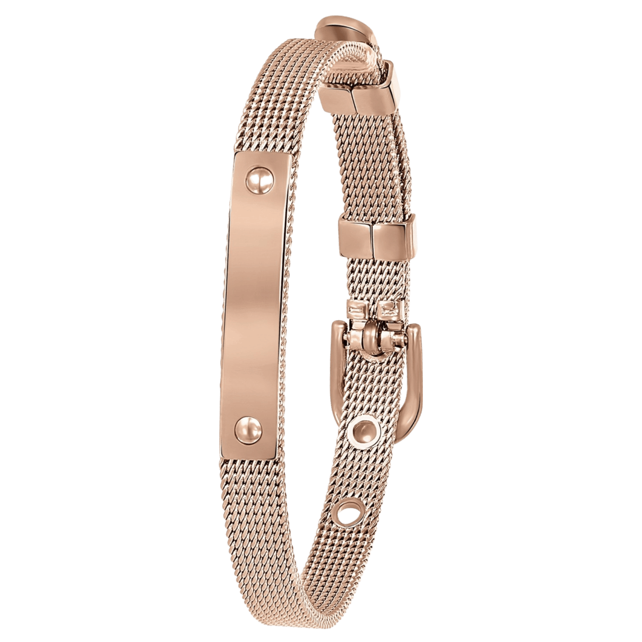 Stainless steel roséplated fantasiearmband met graveerplaat voor dames
