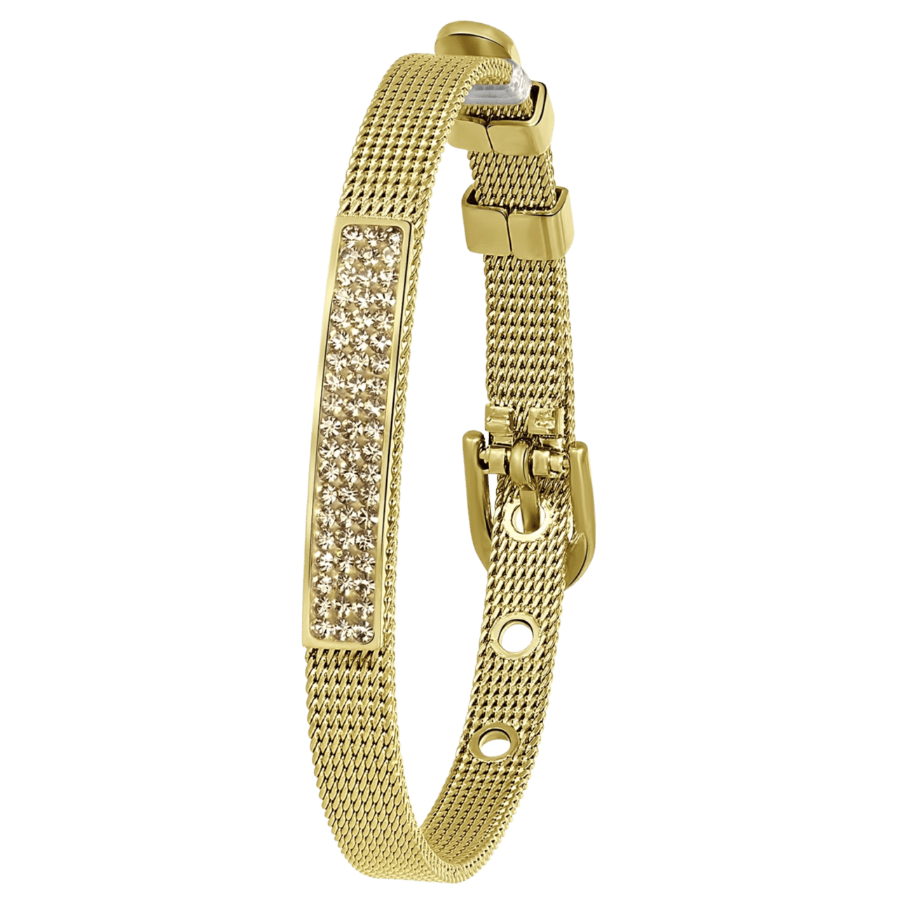 Stalen armband goldplated mesh riem met kristal