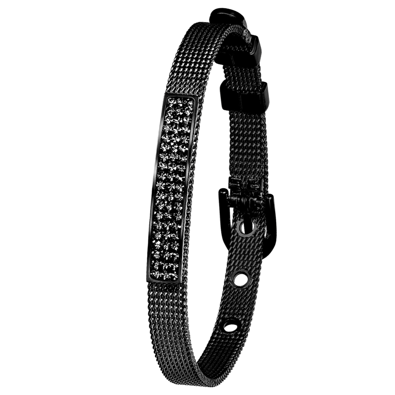 Stalen armband blackplated mesh riem met kristal