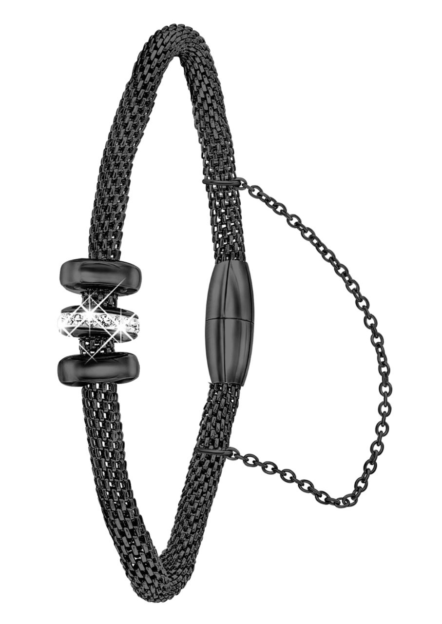 Stainless steel armband mesh kristal blackplated