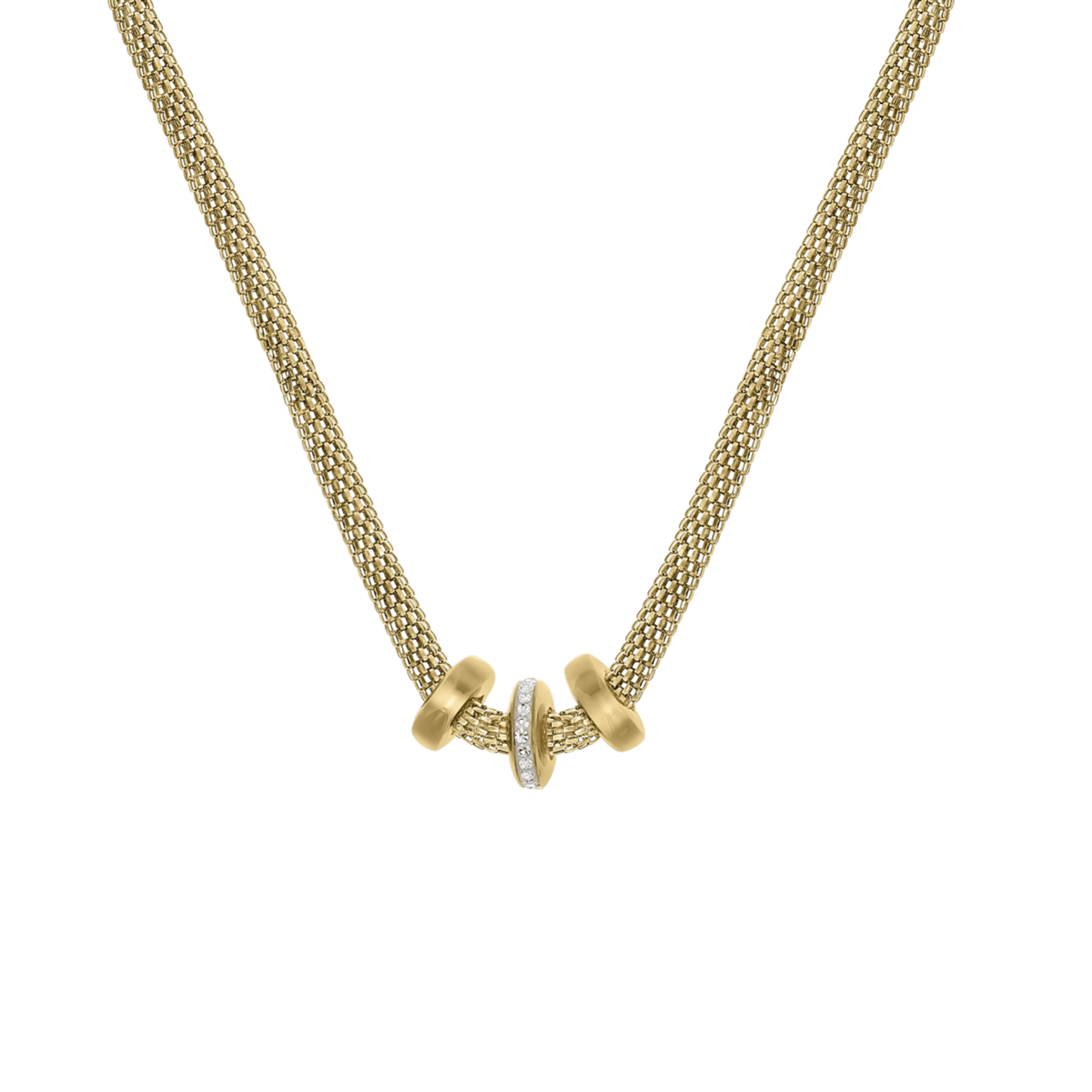 Stainless steel ketting mesh goldplated met kristal
