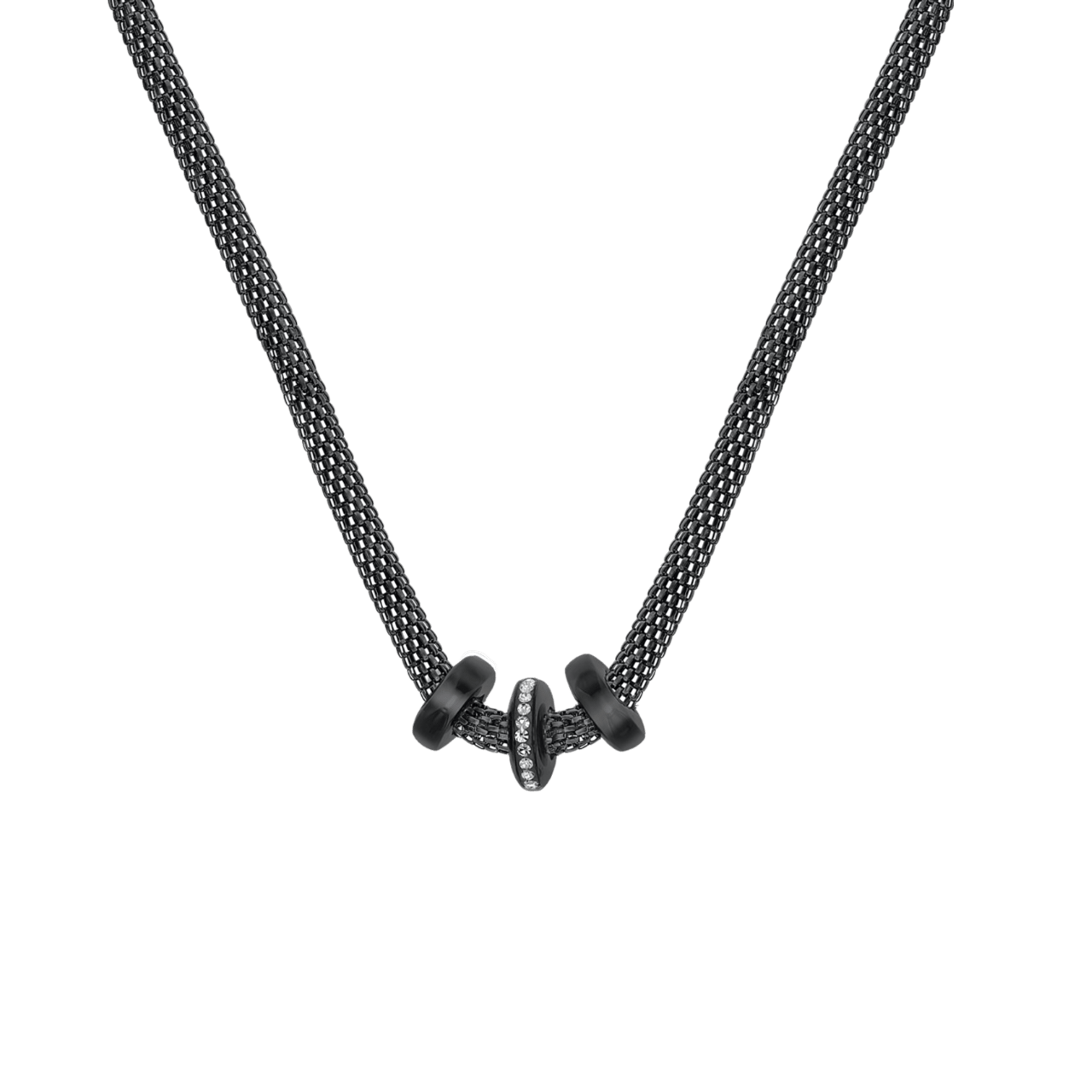 Stainless steel ketting mesh blackplated met kristal