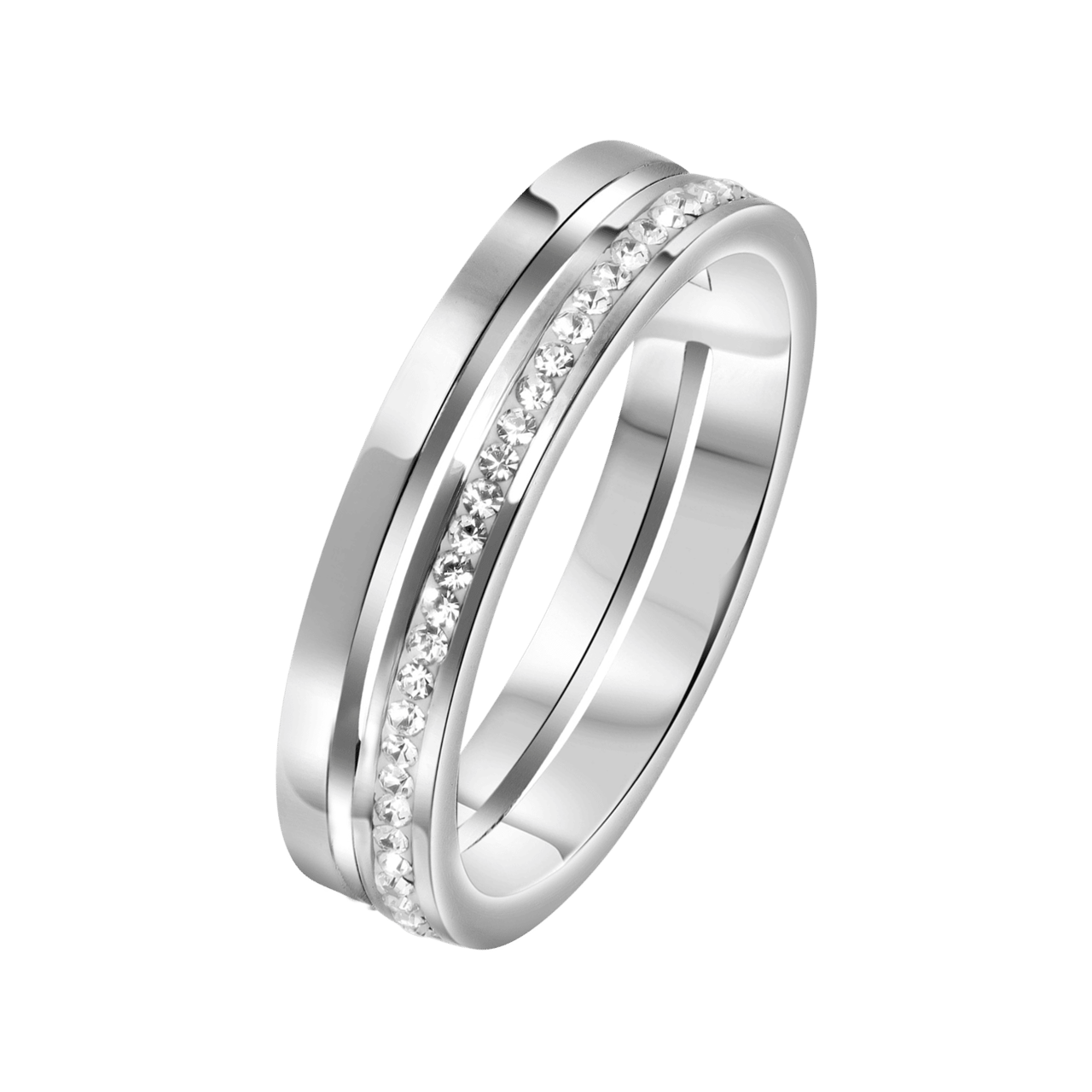 2-reihiger Edelstahl eternity ring mit Kristall