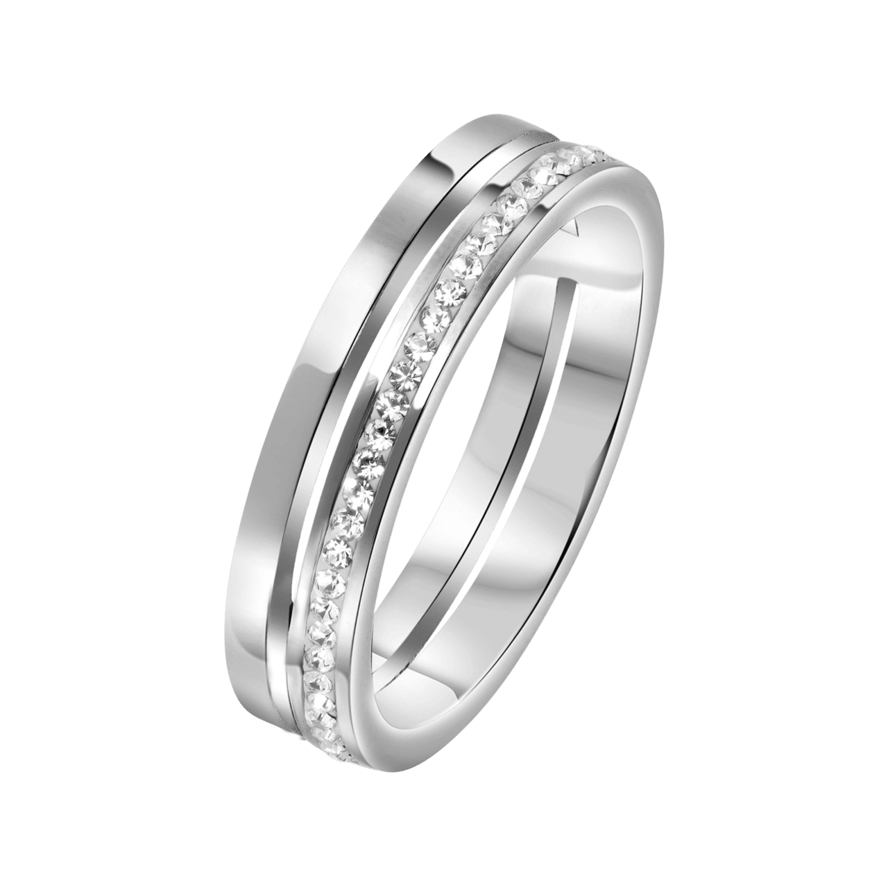 Stainless steel ring 2rij met kristal
