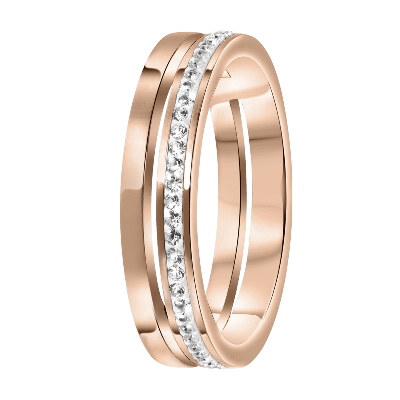 2-reihiger, rotvergoldeter Edelstahl eternity ring mit Kristall