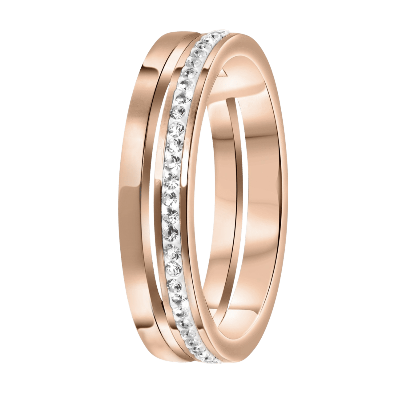 Stainless steel ring roseplated 2rij met kristal
