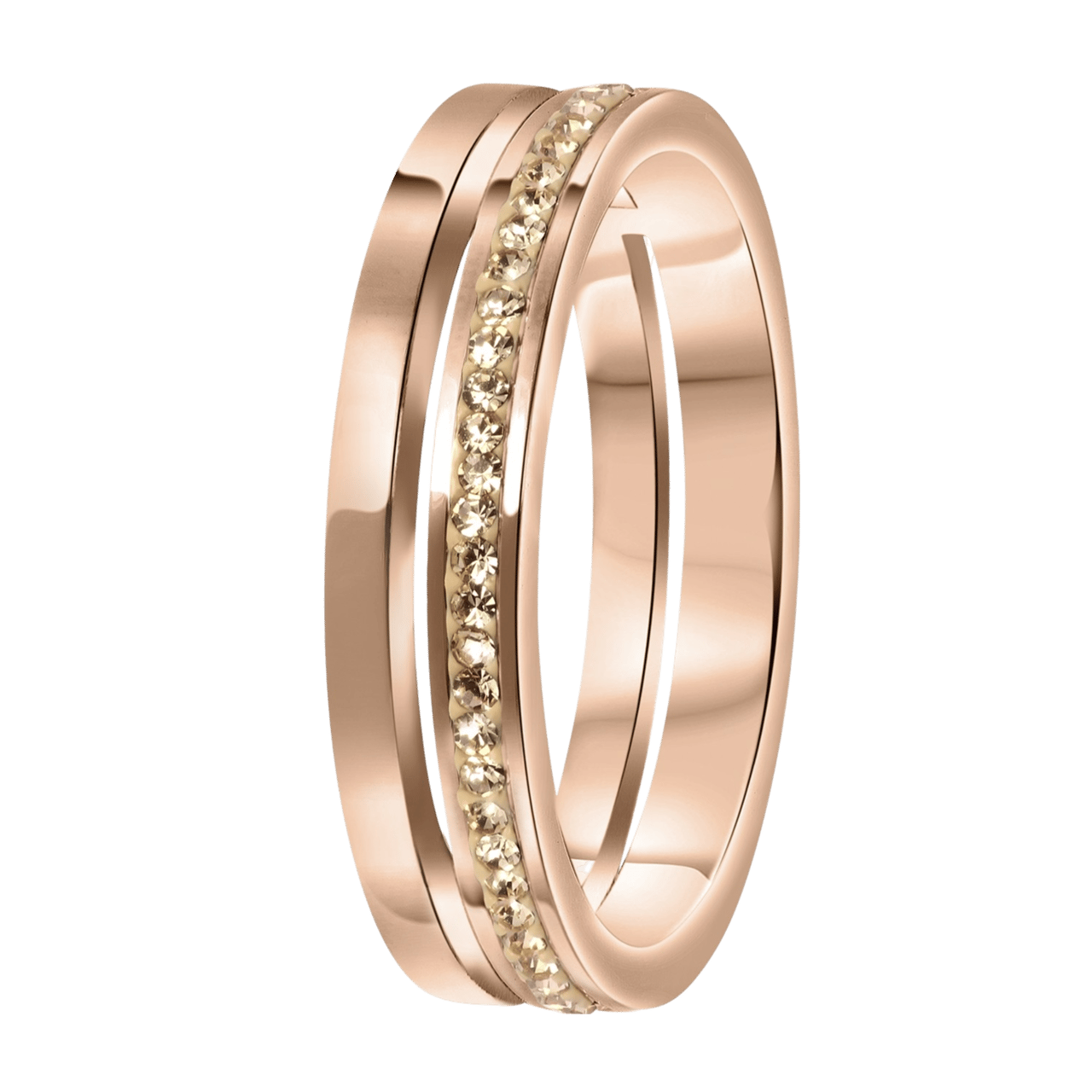Stainless steel ring roseplated 2rij met light peach