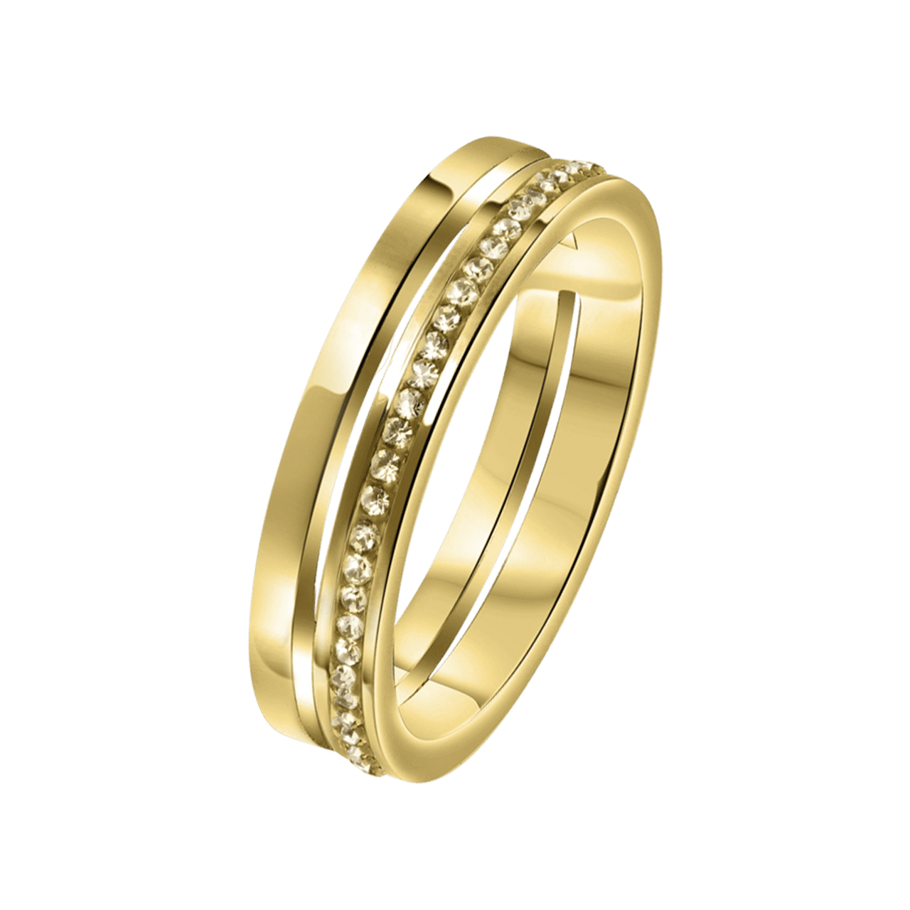 Stainless steel ring goldplated 2rij met light colorado