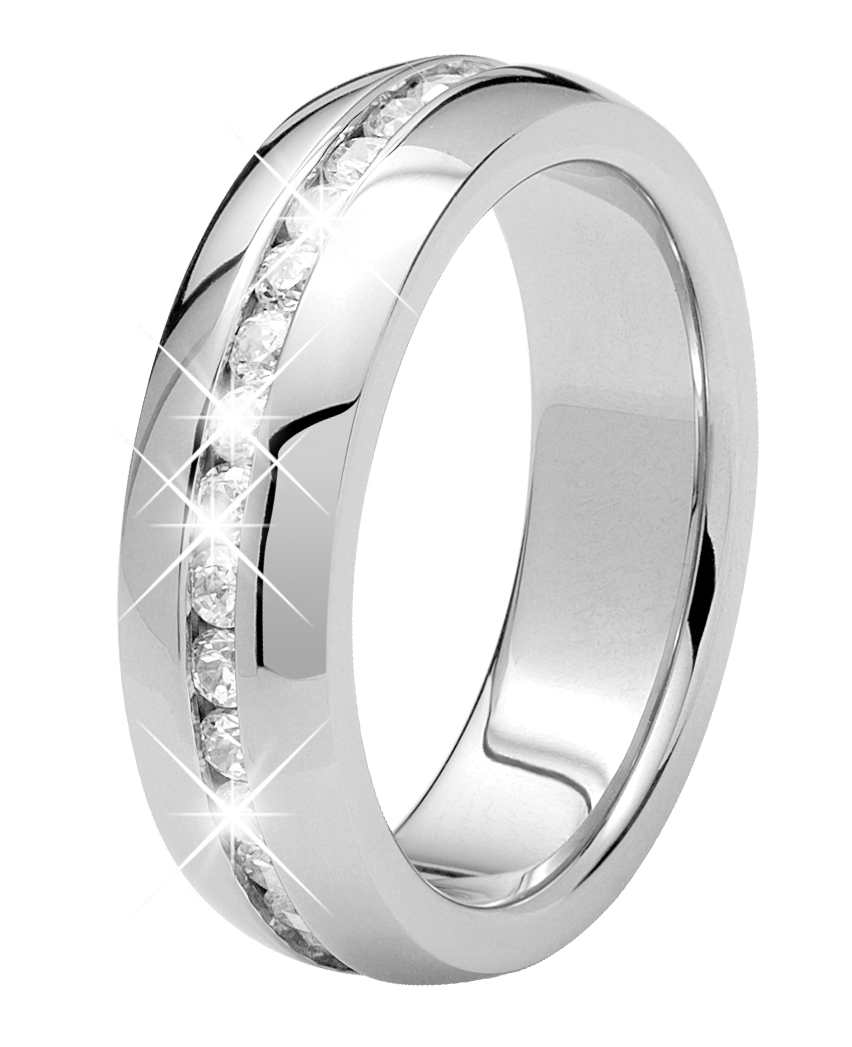 Stalen ring met wit zirkonia