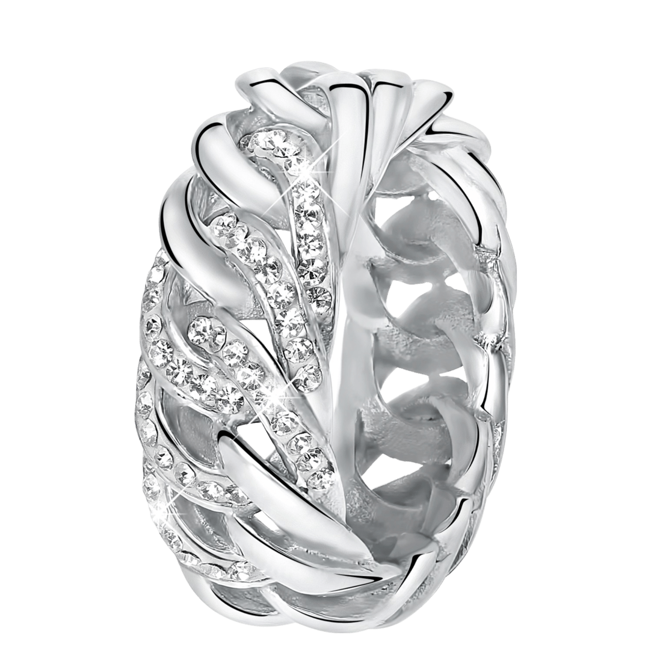 Stainless steel ring gourmet schakel met kristal