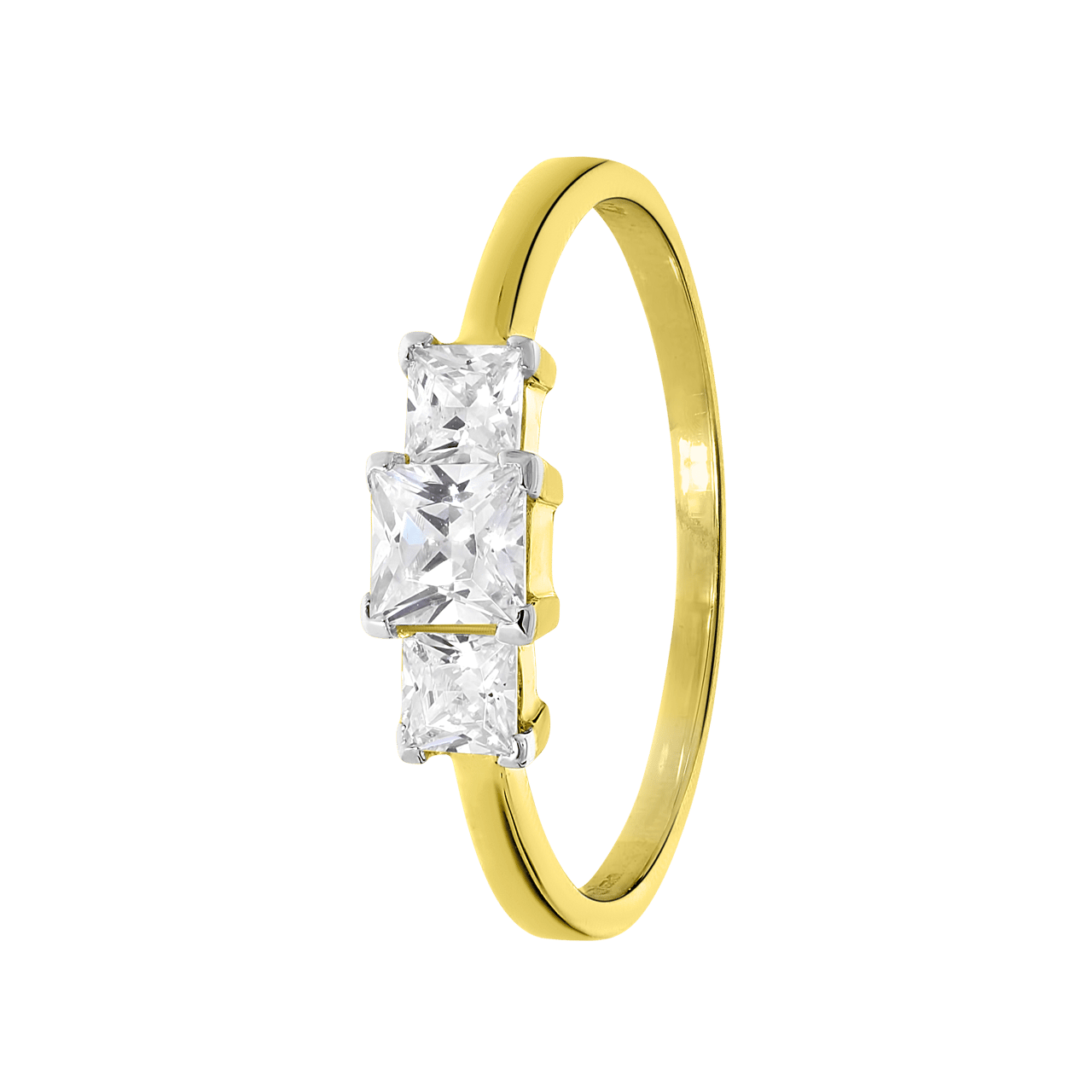 9 karaat ring met 3 vierkante zirkonia's