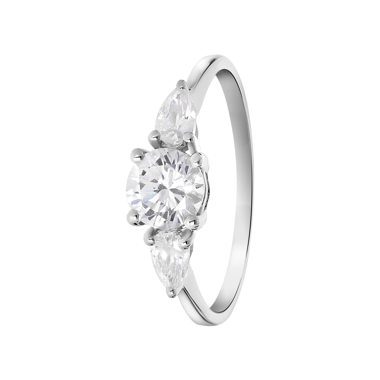 Weißer Ring, 375 Gold, mit Zirkonia, rund und Tropfenform