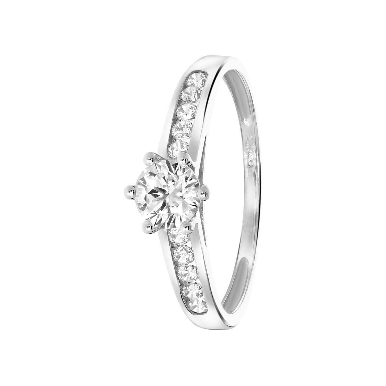 Weißer Solitär-Ring, 375 Gold, mit Zirkonia