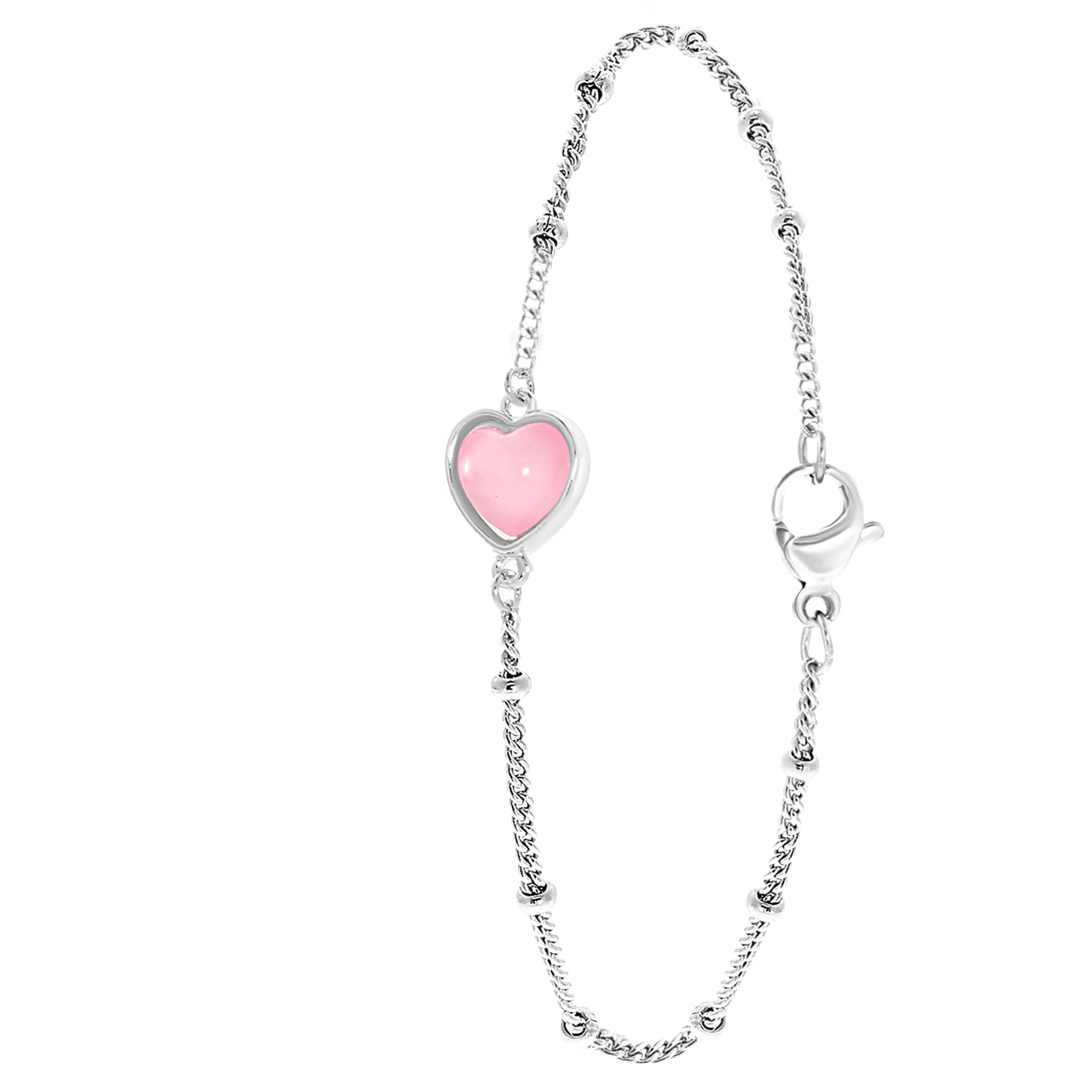Zilverkleurige byoux armband met roze hartjes