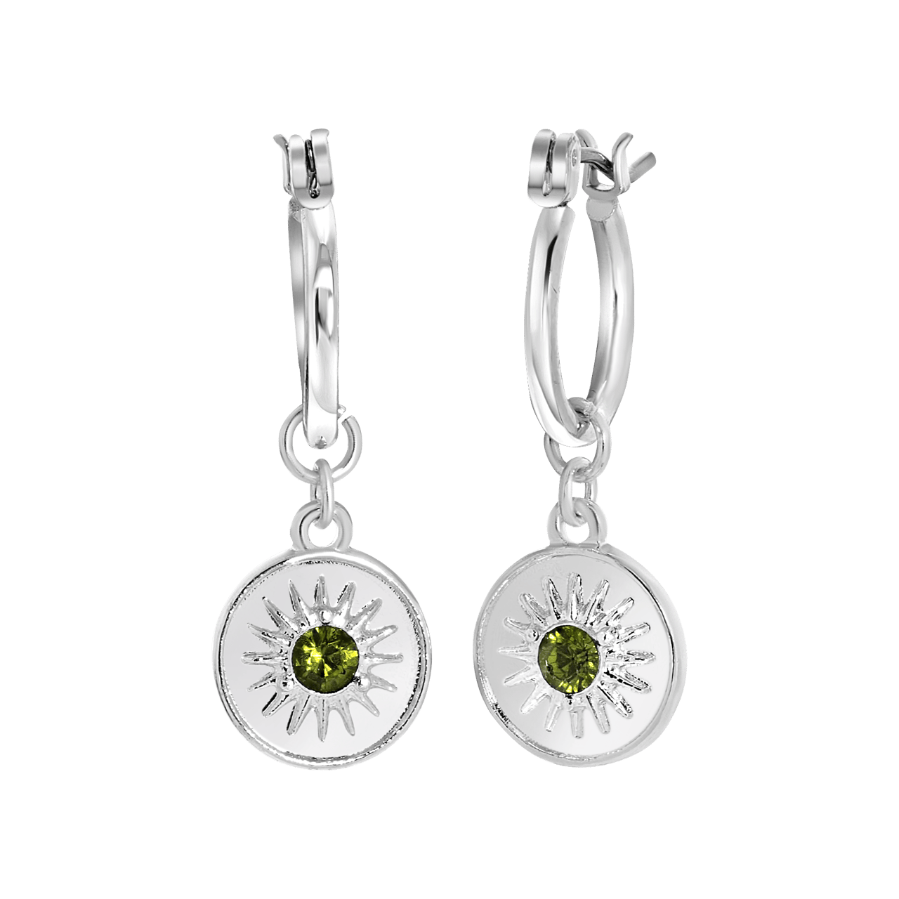 Zilverkleurige byoux oorbellen met groene steen