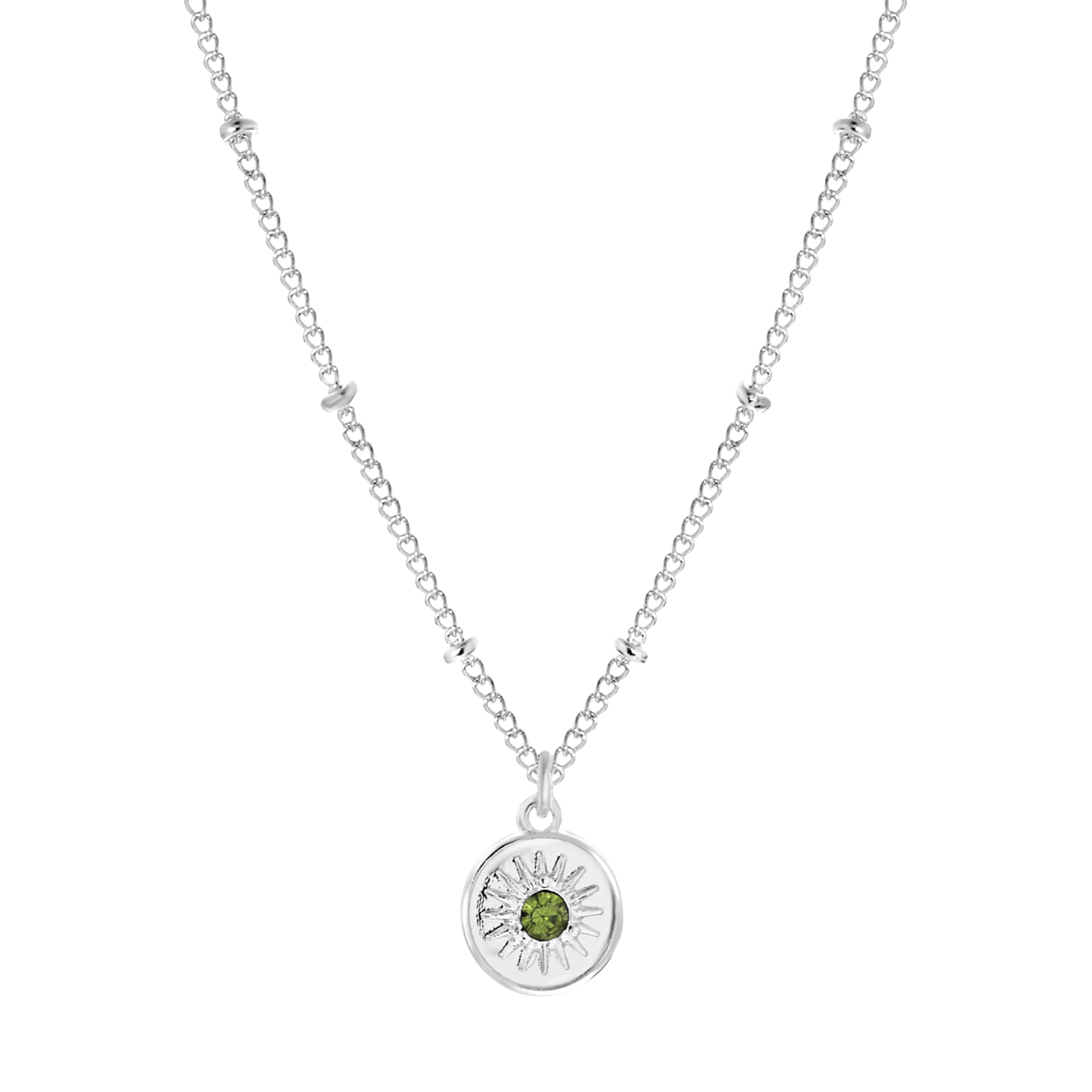 Stalen ketting met hanger rondje met groene steen voor dames