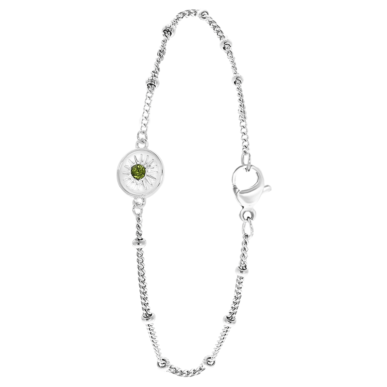 Zilverkleurige byoux armband met groene steen