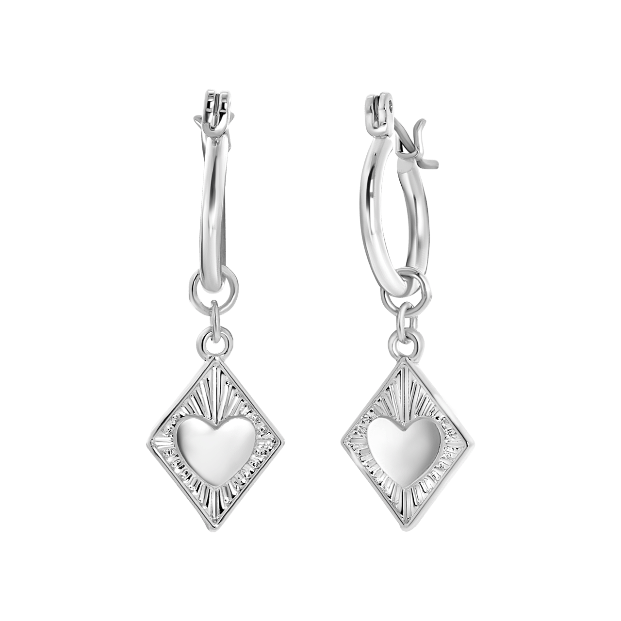 Zilverkleurige byoux oorbellen met hanger ruit