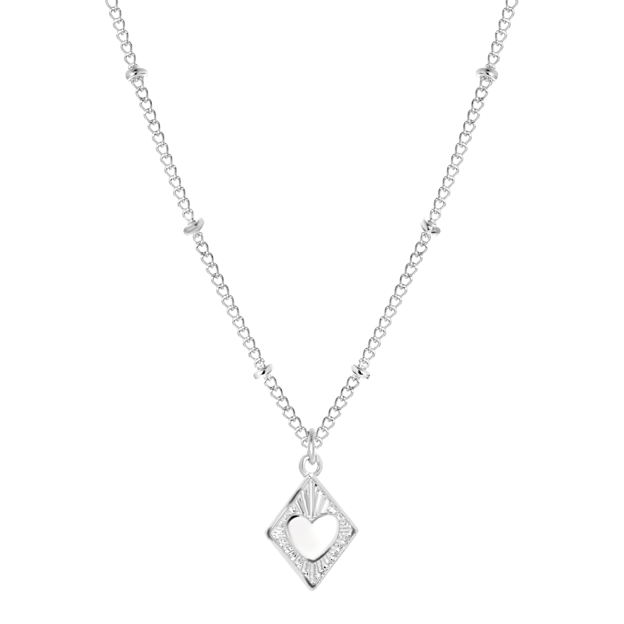 Zilverkleurige byoux ketting met hanger ruit