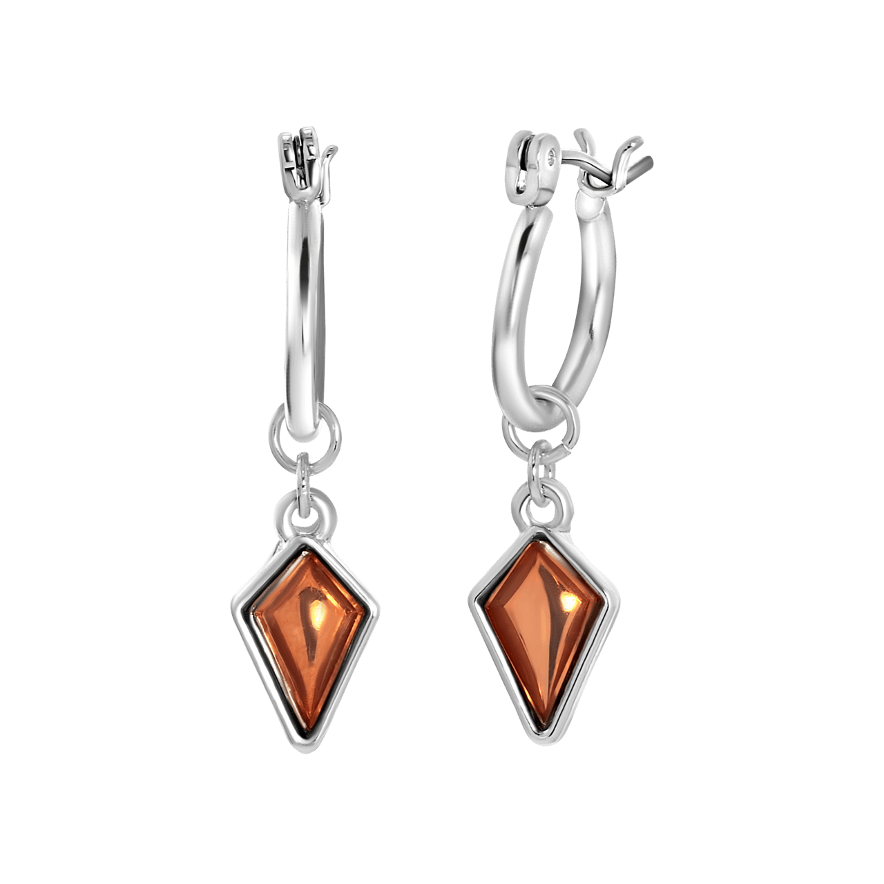 Zilverkleurige byoux oorbellen met oranje steen