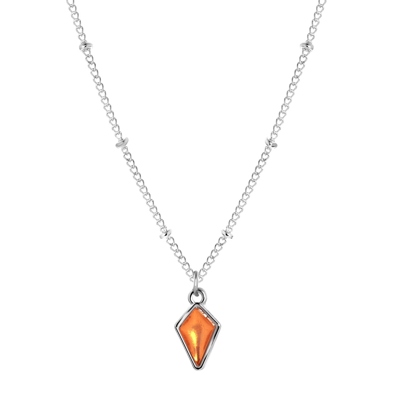 Zilverkleurige byoux ketting met oranje steen