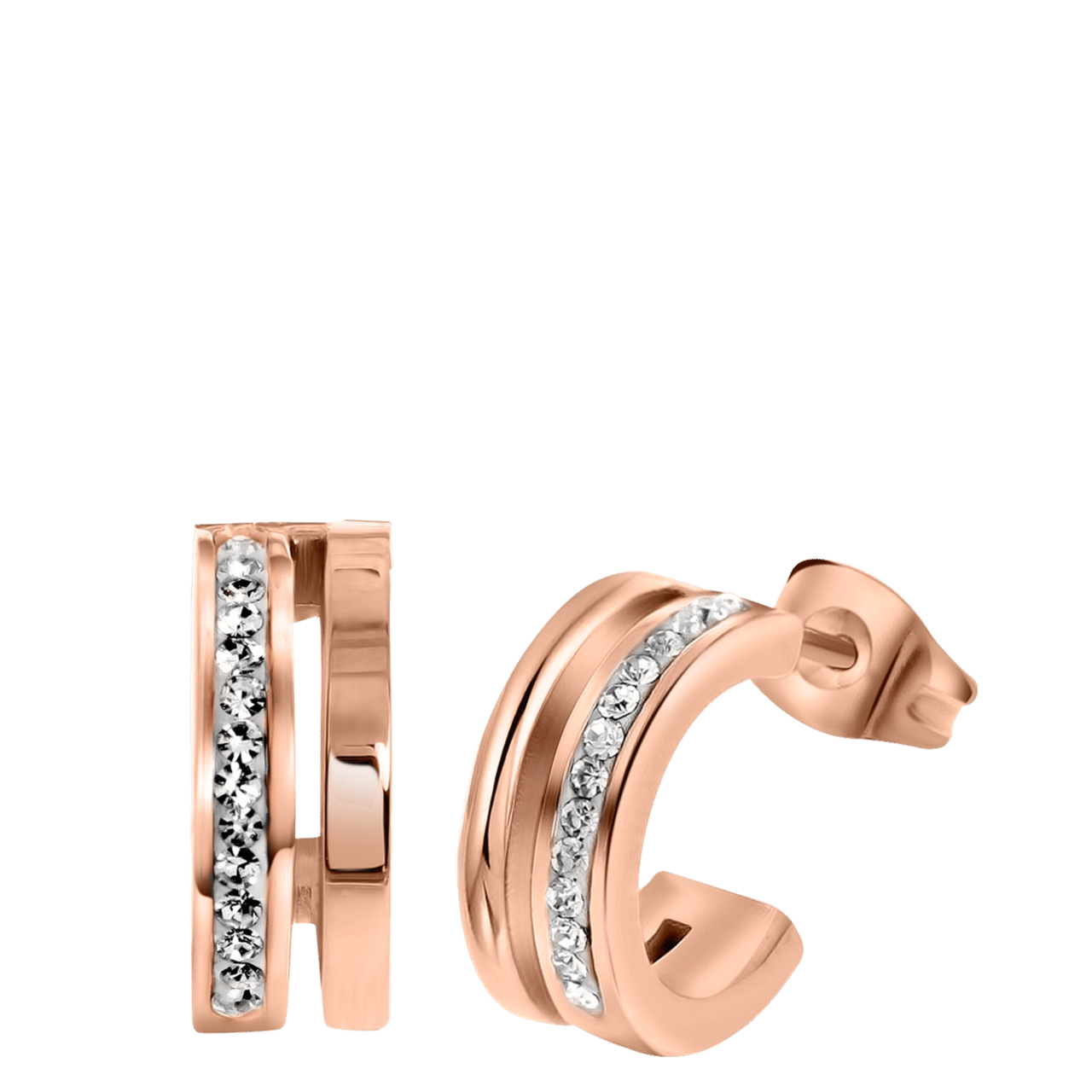 Stainless steel oorbellen roseplated wit kristal