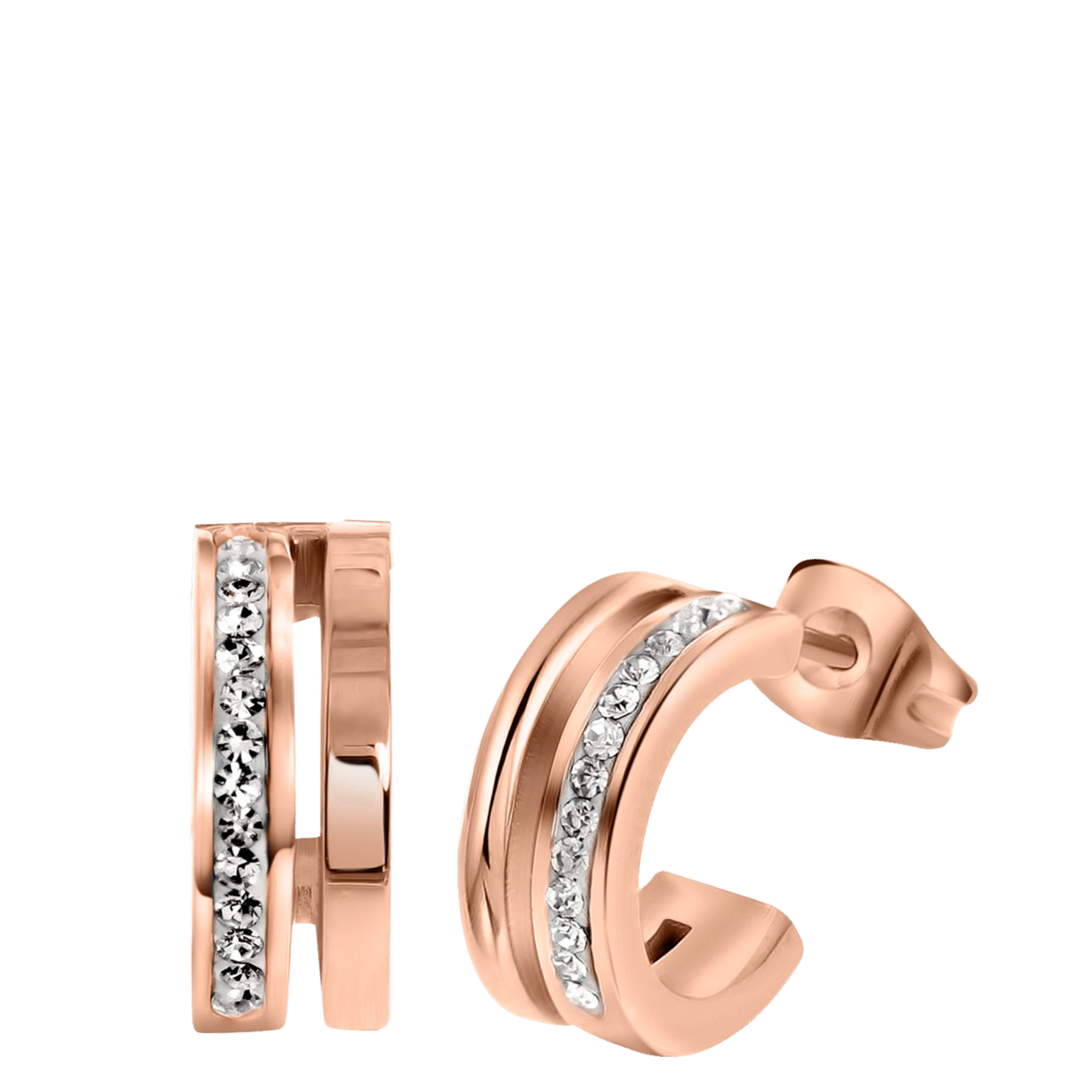 Stalen oorbellen roseplated wit kristal