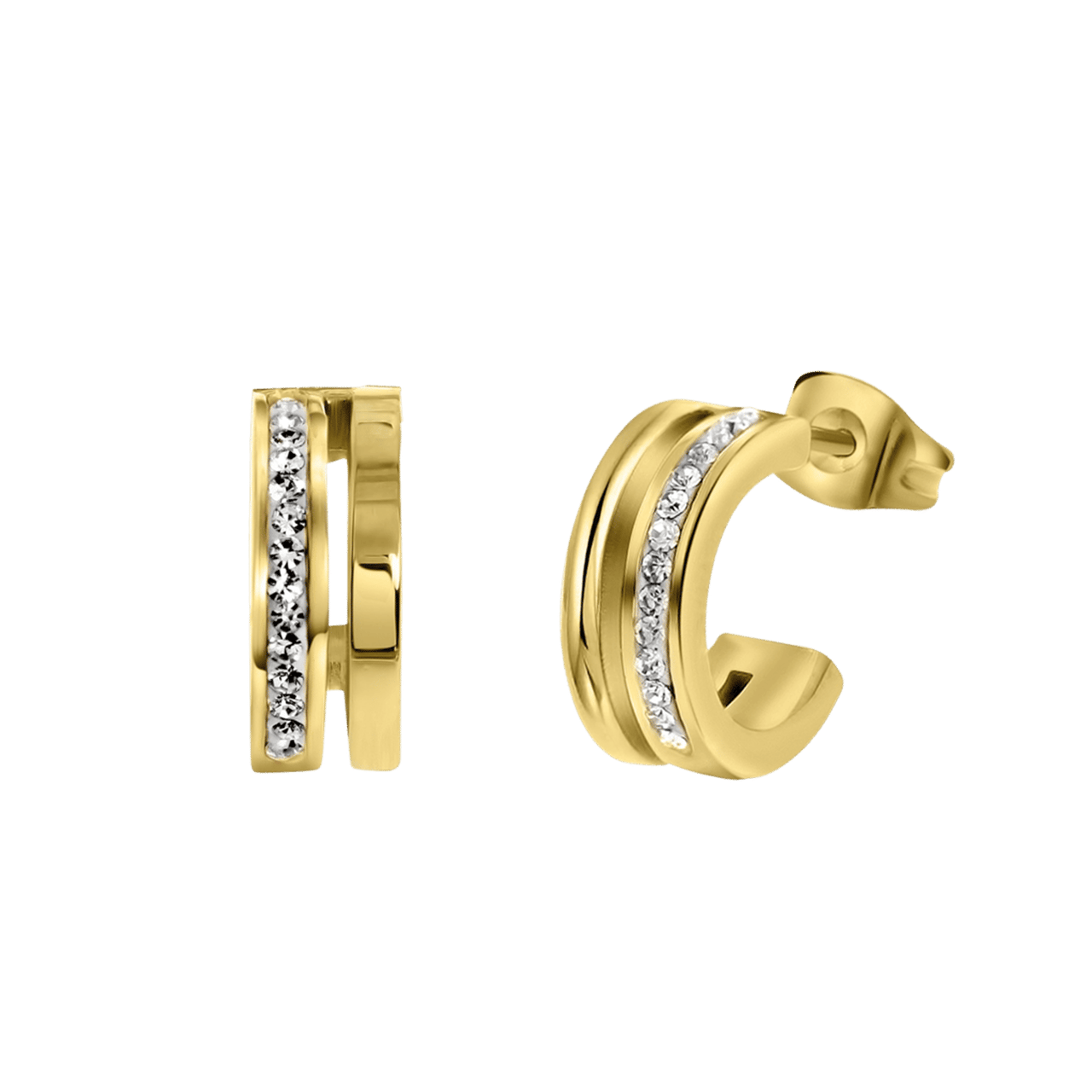 Stalen goldplated oorringen met wit kristal voor dames