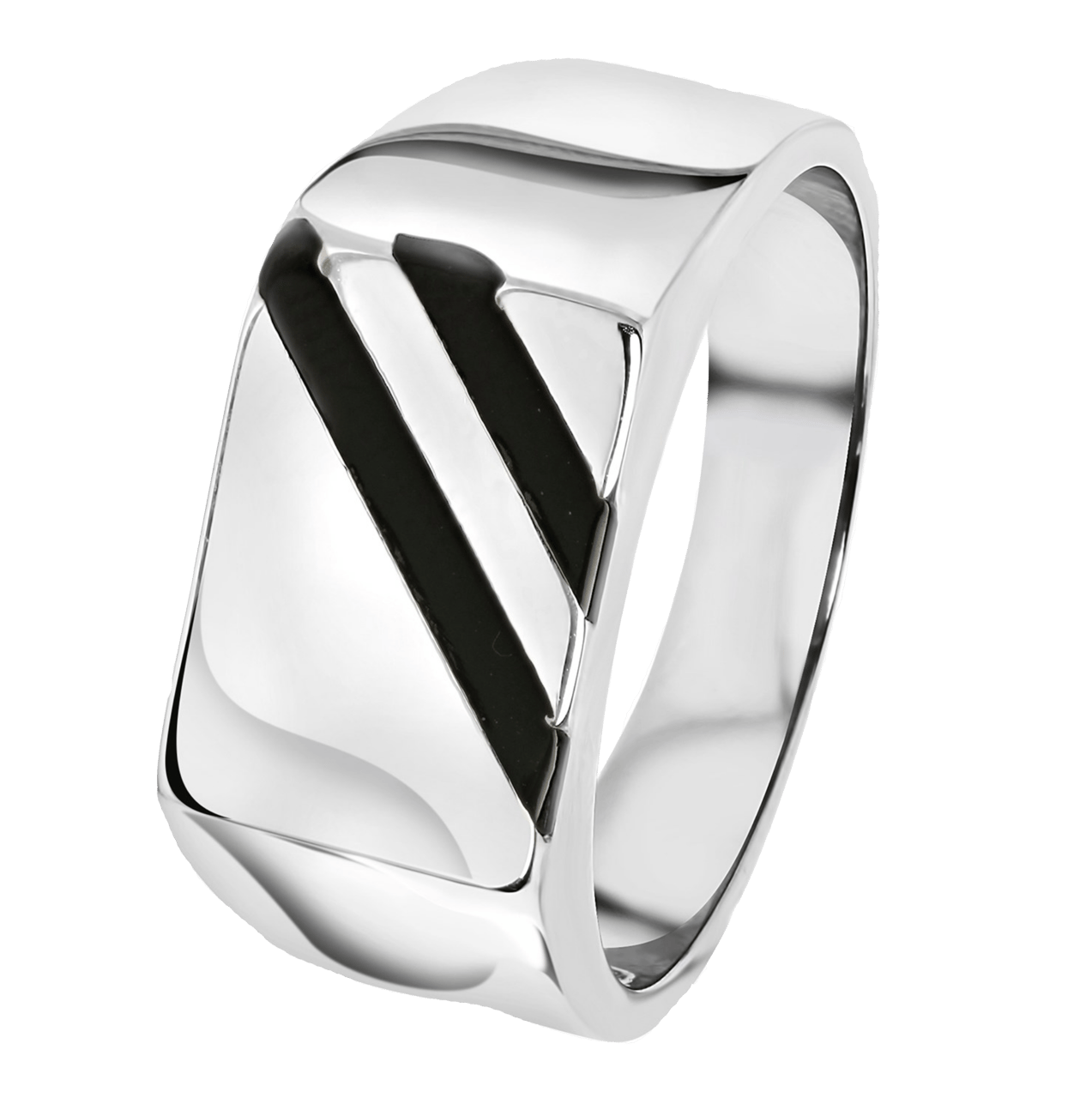 Stainless steel heren zegelring met zwarte accenten