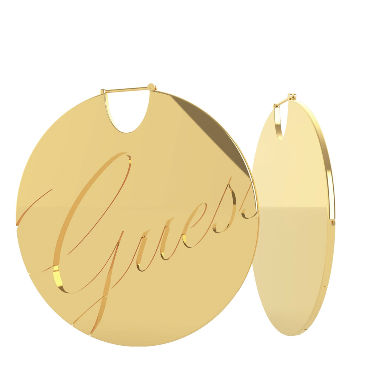 Guess stainless steel goldplated oorbellen disc logo LIQUID