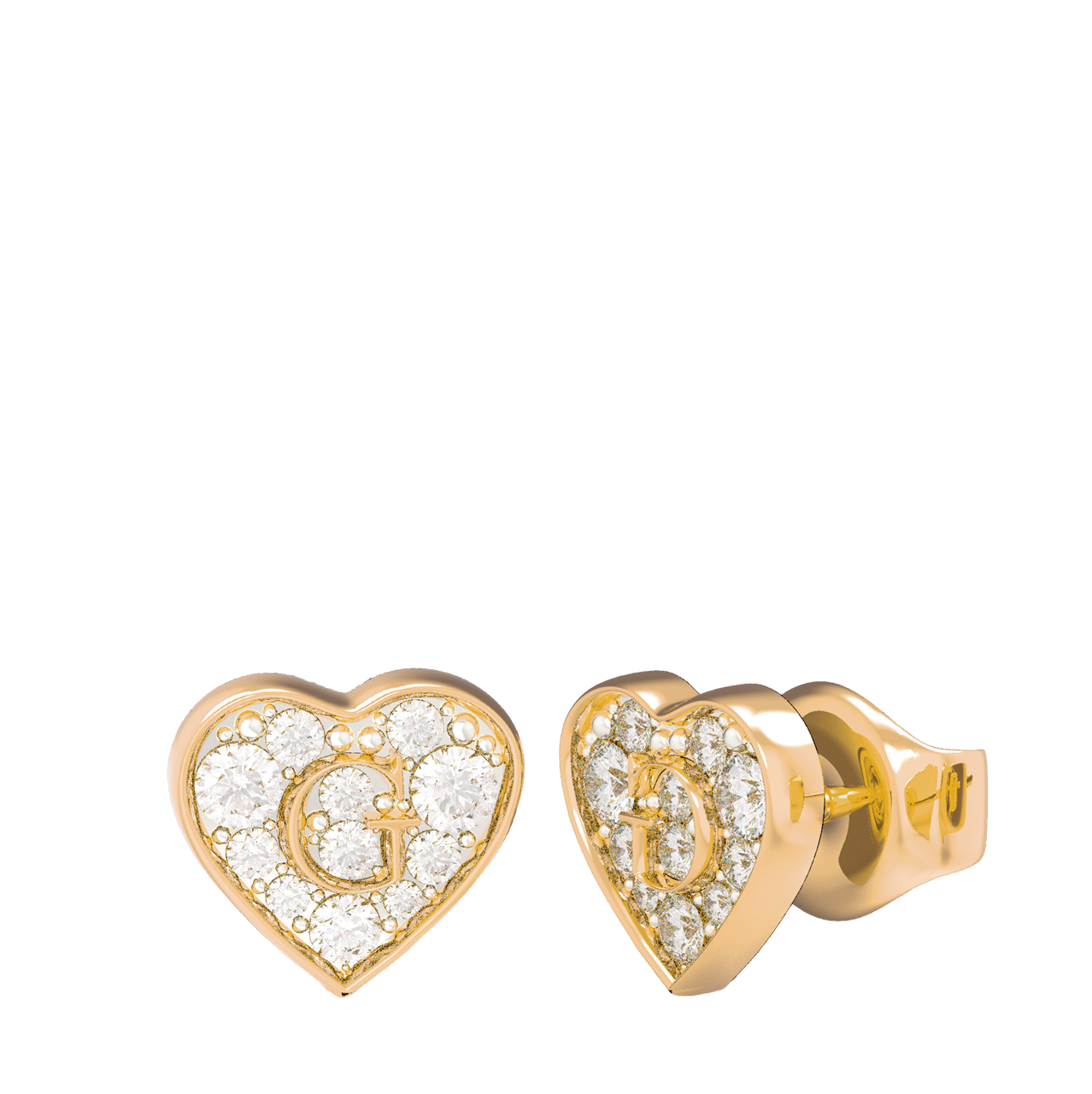 Guess stainless steel goldplated oorknoppen hart met kristal voor dames