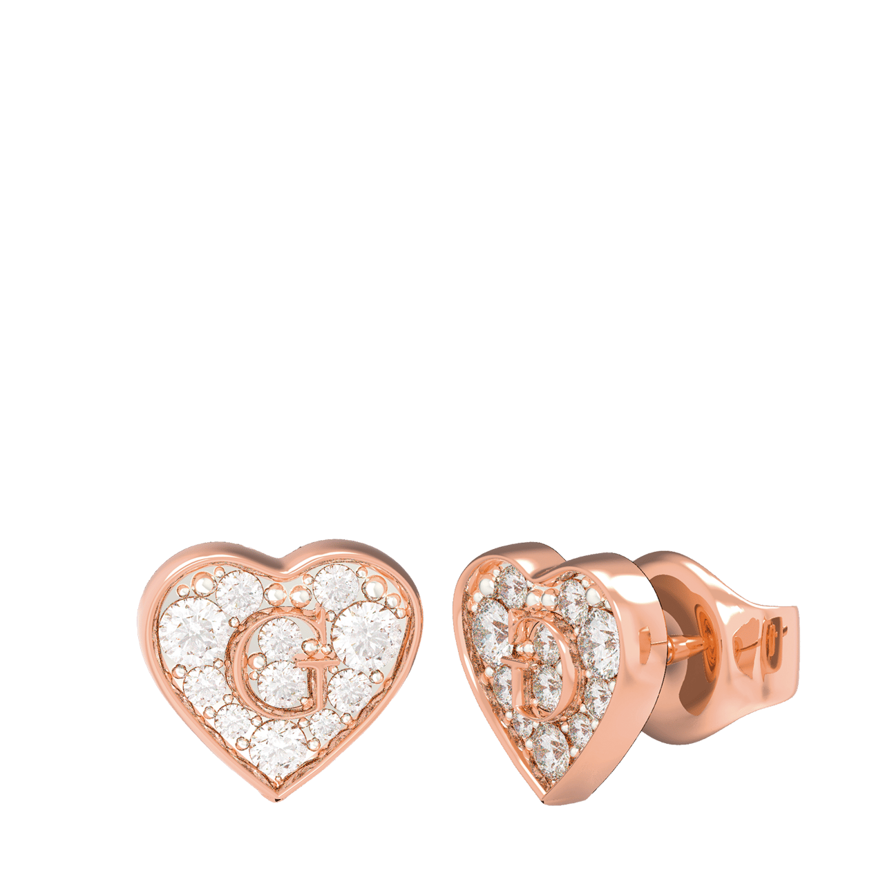Guess stalen roséplated oorknoppen hart met kristal voor dames