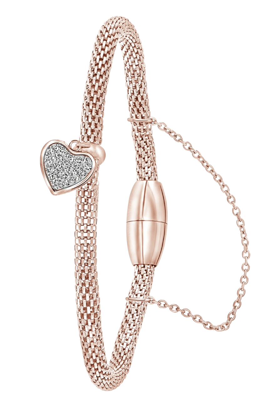 Stainless steel roséplated fantasiearmband met hanger hart met kristal voor dames